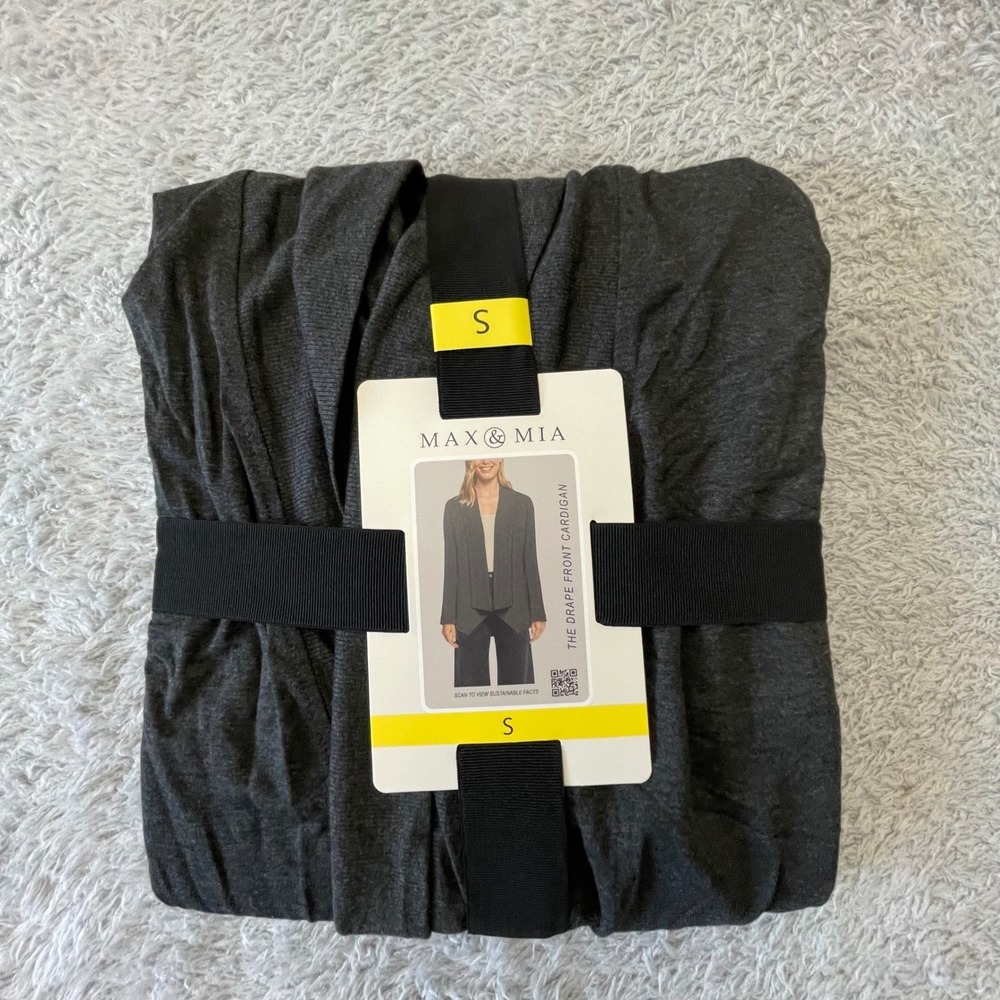 Max & Mia Heather Charcoal Drape Front Cardigan Small NWT Soft Modal Blend‎ - Picture 3 of 9